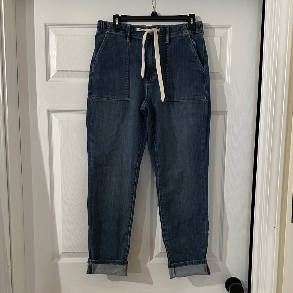Judy Blue Indigo Denim Jogger with Cream Drawstring
